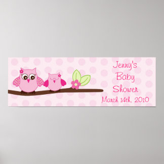 Rosa Uggla Personlig Baby Shower Banner Poster