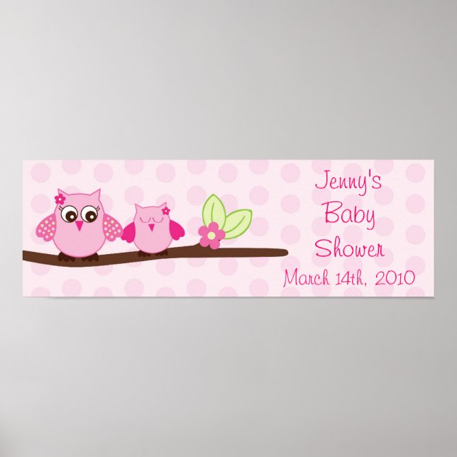 Rosa Uggla Personlig Baby Shower Banner Poster (Framsidan)