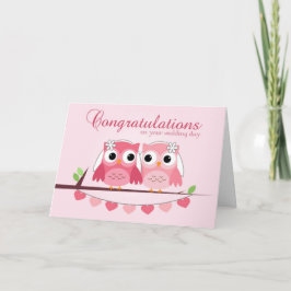 Rosa Uggla, Rosa Hearts, Lesbisk Bröllop Gratulera Kort