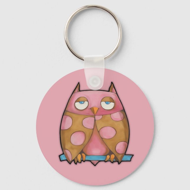 Rosa Uggla rosa Keychain Nyckelring (Framsida)