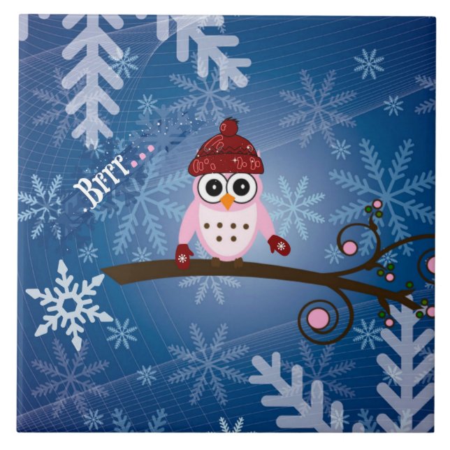 Rosa Uggla, snöflingdesign, Kakelplatta (Framsidan)