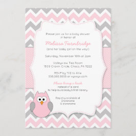 Rosa ugglababy shower med bokförfrågan inbjudningar