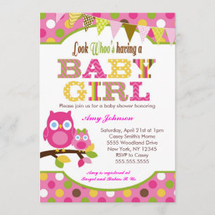 Rosa ugglababy showerinbjudningar - flicka inbjudningar