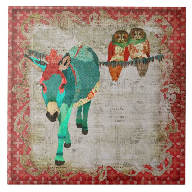 Rosa ugglor & den Azure åsnan för Ruby belägger Kakelplatta (Framsidan)