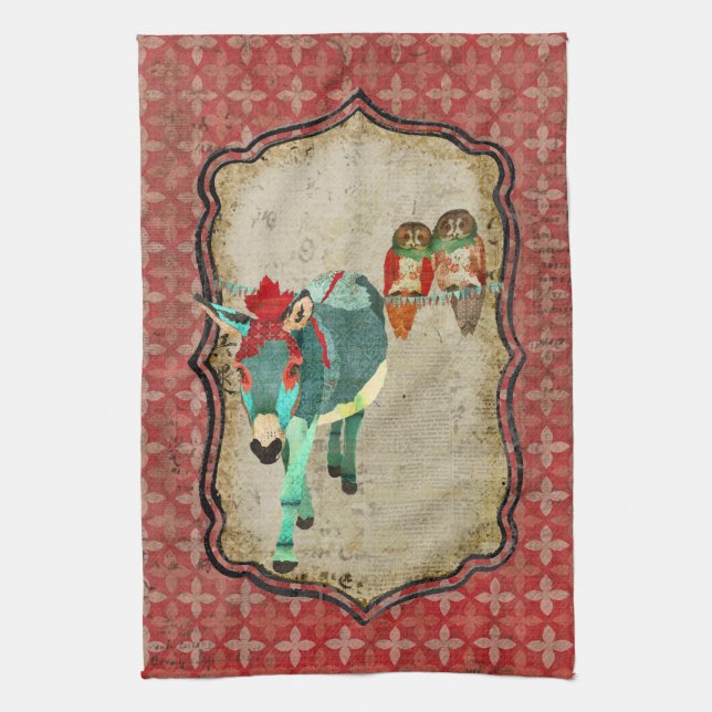 Rosa ugglor & Rubyåsnahandduk Kökshandduk (Vertikal)