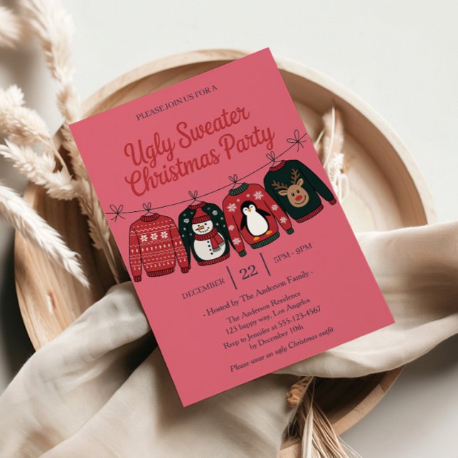 Rosa Ugly Sweater Julfest | Roligt jul Inbjudningar (Skapare uppladdad)