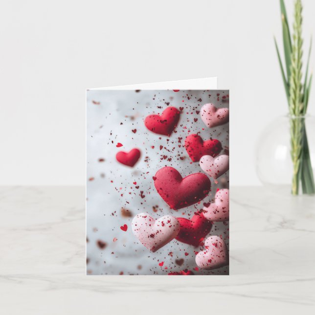 Rosa und Red Hearts Valentines Hälsning Kort (Framsida)