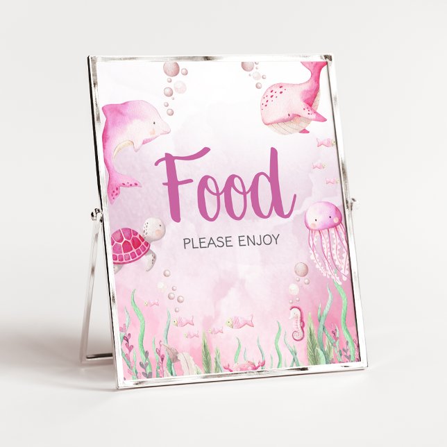 Rosa Under havet Baby Shower Matserveringsskylt Poster (Under the Sea Baby Shower Sign)