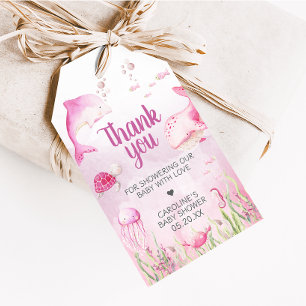 Rosa Under havet Baby Shower Present Taggar Presentetikett