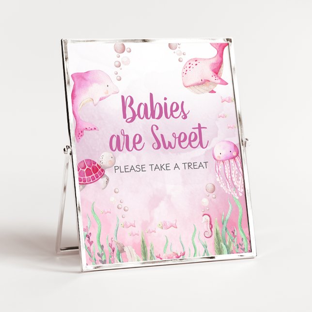 Rosa Under havet Dusch Bebisar är söta skylt (Under the Sea Baby Shower Sign)