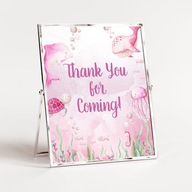 Rosa Under havet Dusch Tack Skylt (Under the Sea Baby Shower Sign)