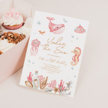 Rosa "Under havet" födelsedagsinbjudan 