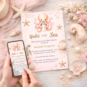 Rosa under havet havsdjur flicka Baby Shower Inbjudningar