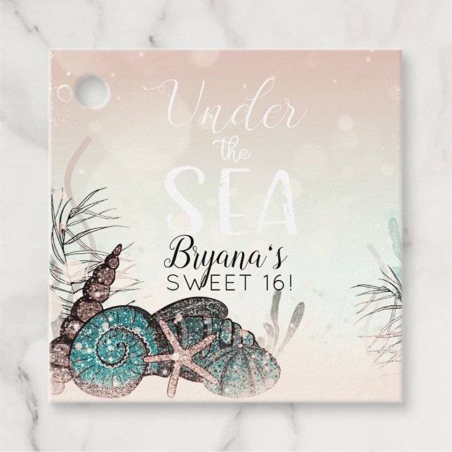 Rosa Under havsskal Strand Söt 16 Fests Gåvor Etiketter (Framsida)