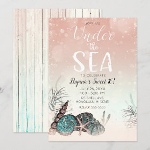 Rosa Under havsskal Strand Sweet 16-fest Inbjudningar