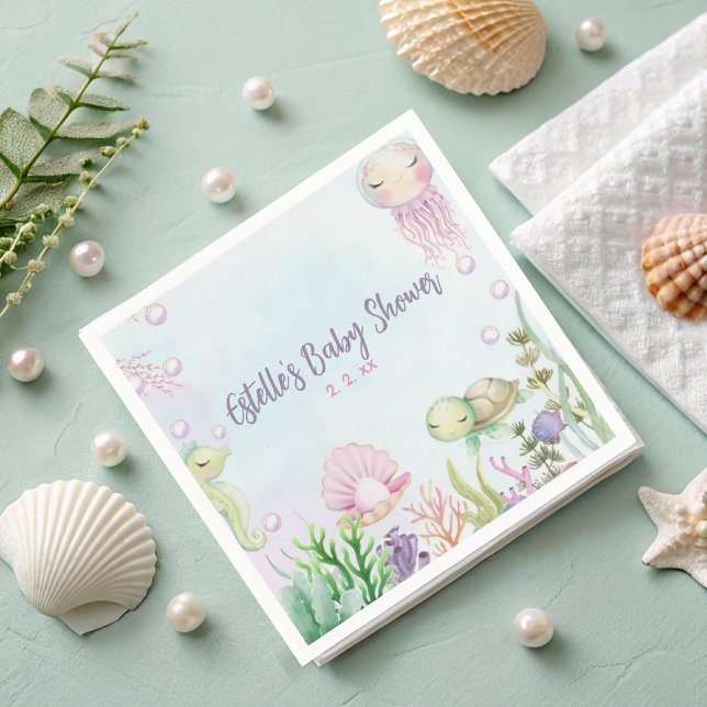 Rosa under Sea Baby Shower Napkins Pappersservett (Skapare uppladdad)