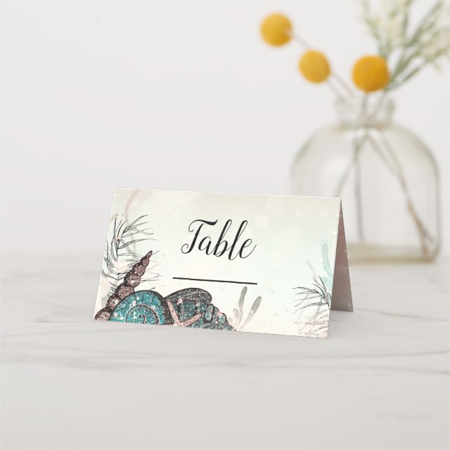 Rosa Under the Sea Skal Strand Söt 16 Festsdag Placeringskort (Framsida)