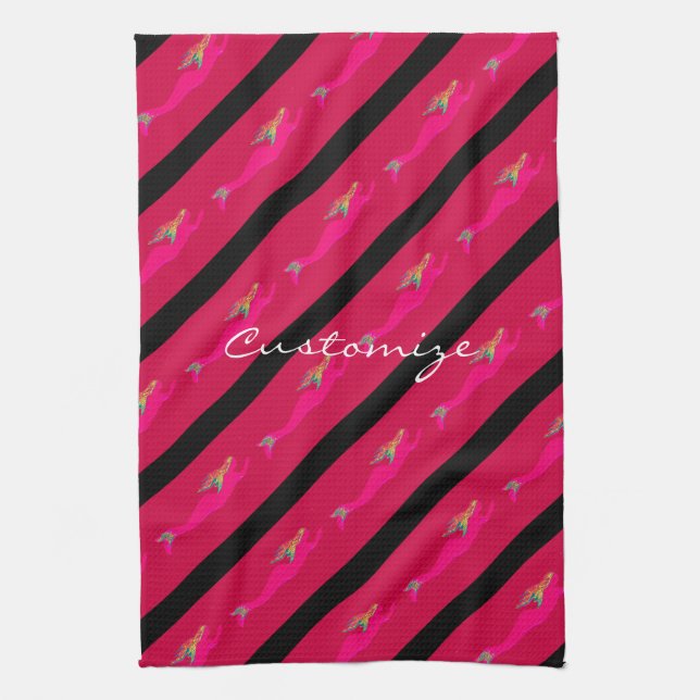 rosa under vatten stigning sjöjungfruar kökshandduk (Vertikal)