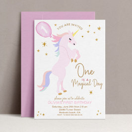 Rosa Unicorn 1:a födelsedagsinbjudan Inbjudningar