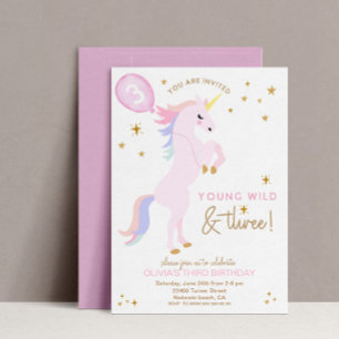 Rosa Unicorn, 3:e födelsedag Unga Vilder och 3:e Inbjudningar