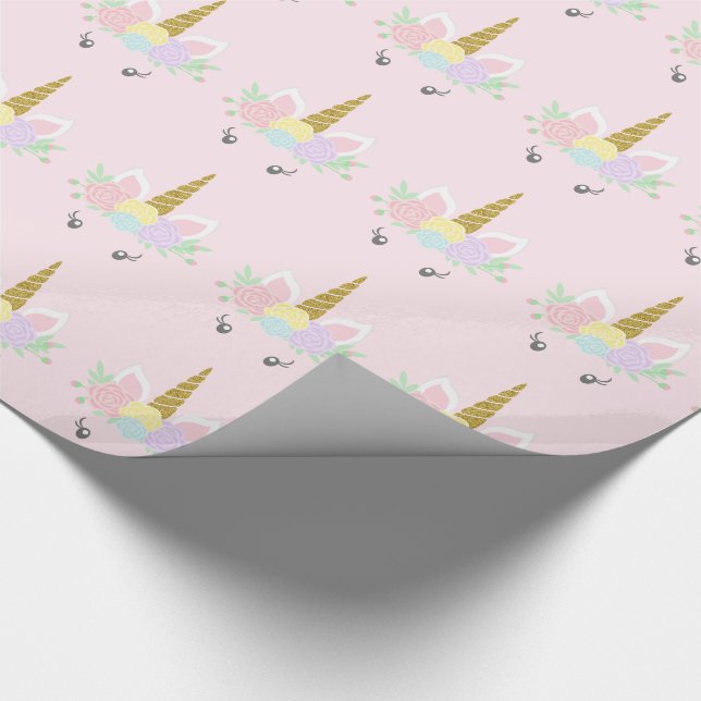 Rosa Unicorn Ansikte Gift Wrapping Papper Presentpapper (Hörn)