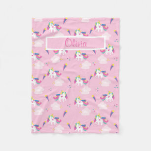 Rosa Unicorn Baby Namn Fleecefilt