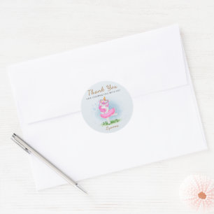 Rosa Unicorn Ballerina Tack Round Sticker Runt Klistermärke