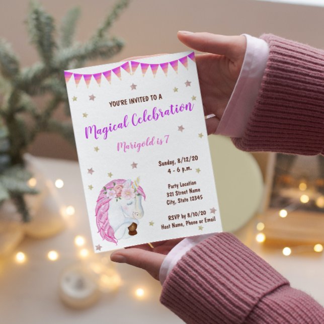 Rosa Unicorn Birthday bjudande Inbjudningar (Skapare uppladdad)