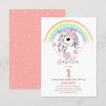 Rosa Unicorn Birthday-inbjudan