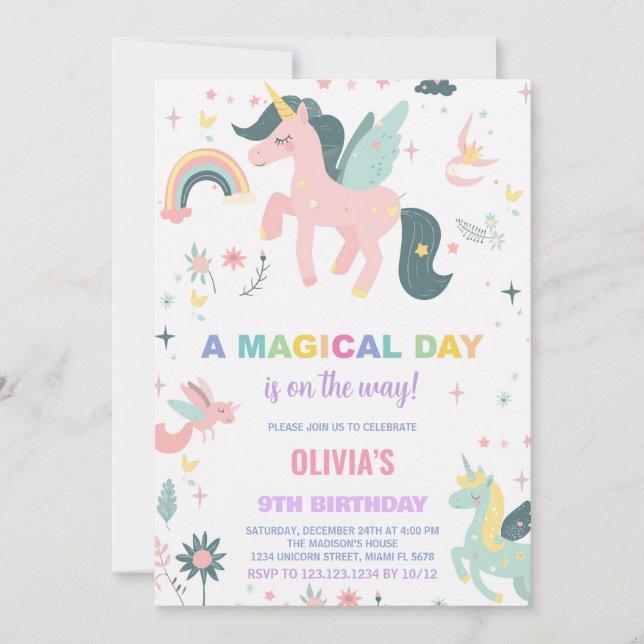 Rosa Unicorn Birthday-inbjudningar Inbjudningar (Framsida)