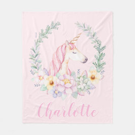 Rosa Unicorn Blanket med Watercolor Unicorn Fleecefilt