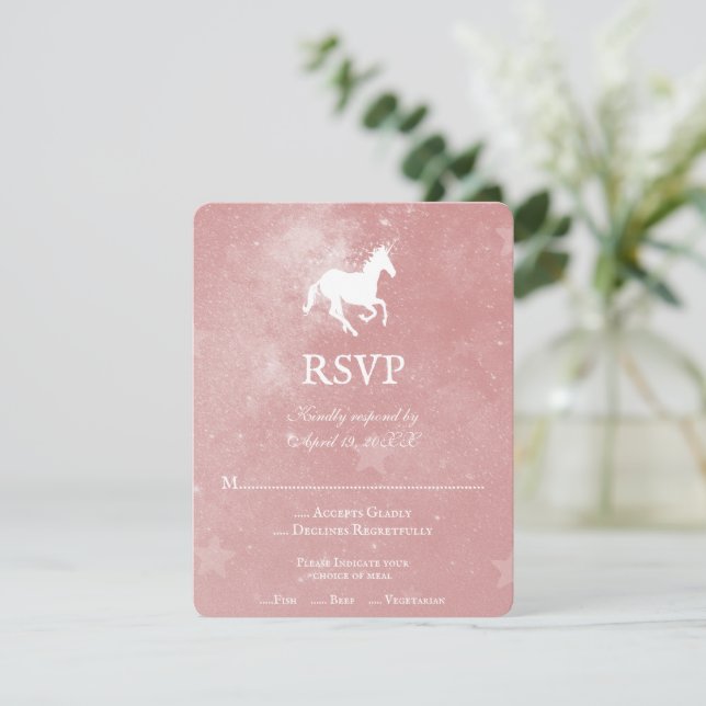 Rosa Unicorn Bröllop OSA Card (Stående Fram)