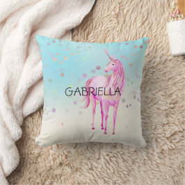 Rosa Unicorn Confetti Personlig Namn Kudde