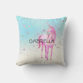Rosa Unicorn Confetti Personlig Namn Kudde