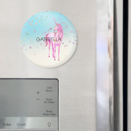Rosa Unicorn Confetti Personlig Namn Magnet