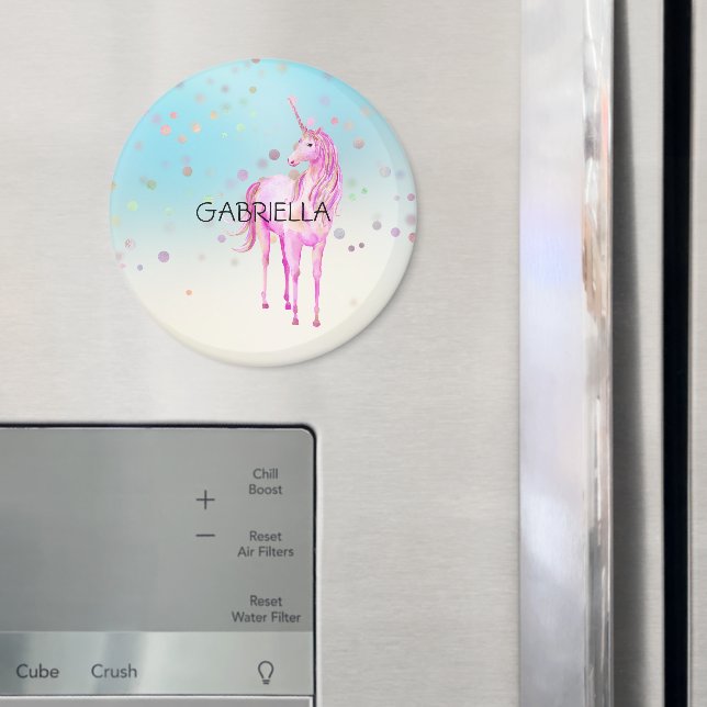Rosa Unicorn Confetti Personlig Namn Magnet (In Situ (Fridge))