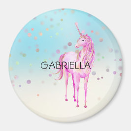 Rosa Unicorn Confetti Personlig Namn Magnet