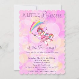 Rosa Unicorn Fairy Princess Baby Shower-inbjudan