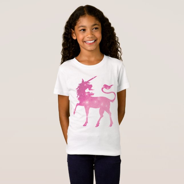 Rosa Unicorn-fantasi-flickor t-shirt (Hel framsida)