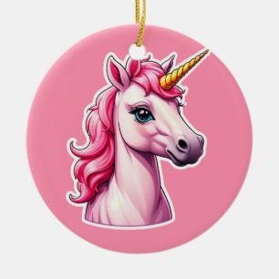 Rosa Unicorn Fantasy Julgransprydnad Keramik