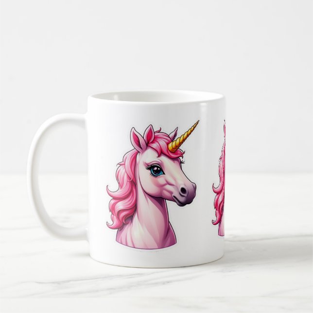 Rosa Unicorn Fantasy Kaffemugg (Vänster)