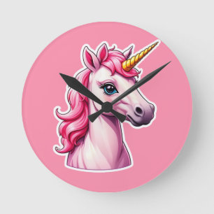 Rosa Unicorn Fantasy Rund Klocka