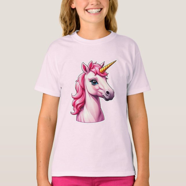 Rosa Unicorn Fantasy T Shirt (Framsida)