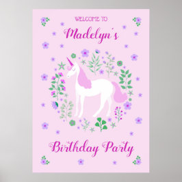 Rosa Unicorn Faux Rosa Glitter födelsedag Poster