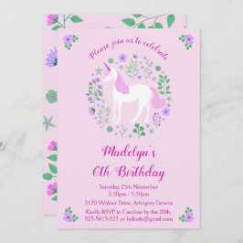 Rosa Unicorn Födelsedagsfest inbjudan