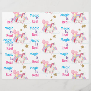 Rosa Unicorn Födelsedagsfest Scrapbook Papper Reklamblad