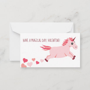 Rosa Unicorn för mini- valentin dagkort med Anteckningskort