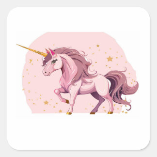 rosa Unicorn Fyrkantigt Klistermärke
