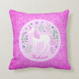 Rosa Unicorn Glitter Personlig Namn Kudde