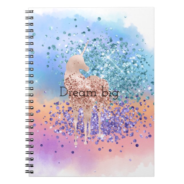 Rosa Unicorn Gnistra Lila Aqua Glitter Confetti Anteckningsbok (Framsidan)